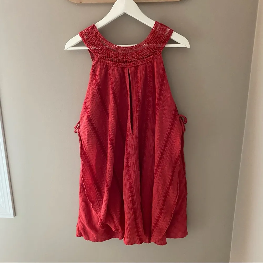 Free People Crochet Neckline Side Tie Tunic Red Sz Medium - Image 11