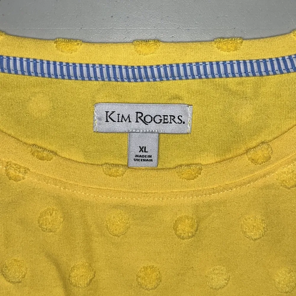 Kim Rogers Size XL Yellow Textured Polka Dot - Stripe Layered Knit Top Shirt - Image 6