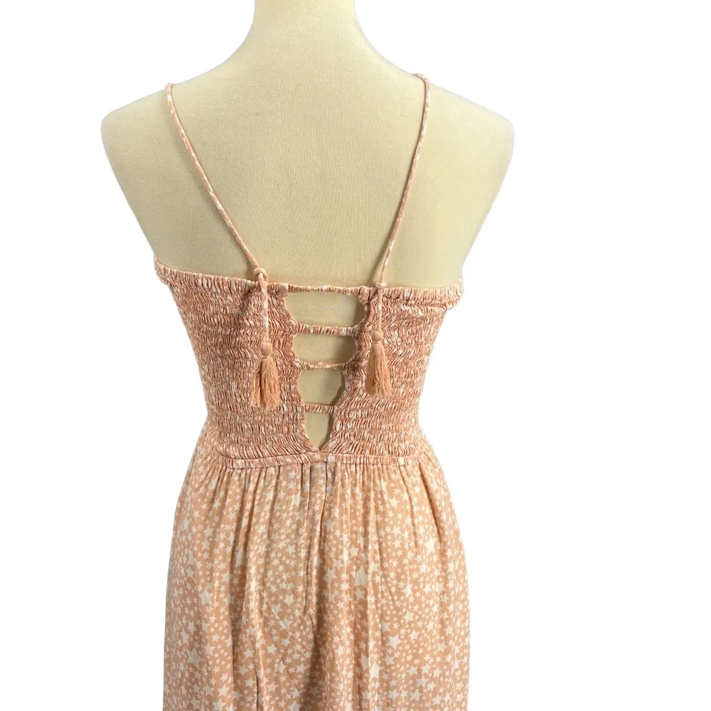 Tiare Hawaii Dress Pink Star Print Lace Up Ruffled Maxi Vacation Summer One Size - Image 5