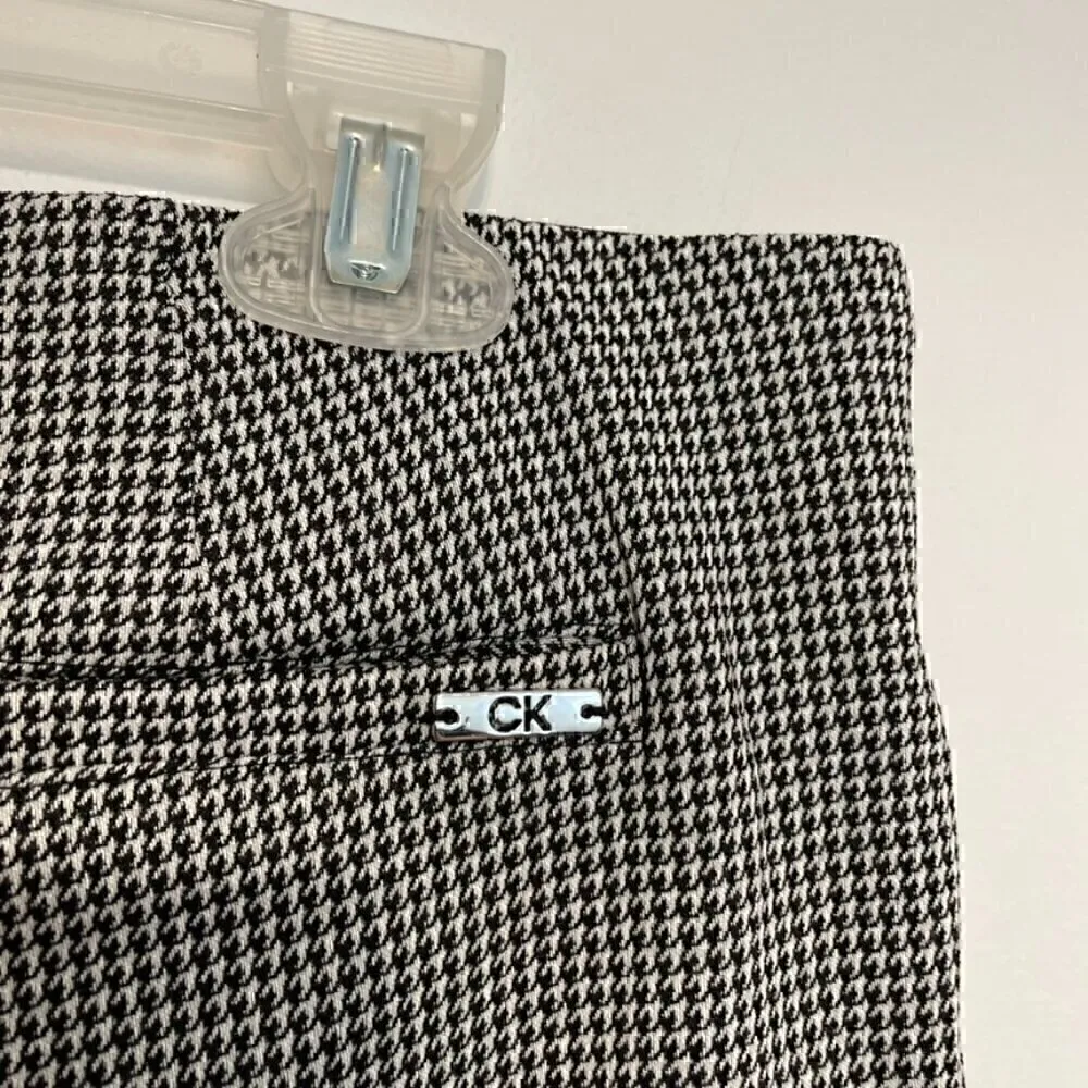 CALVIN KLEIN White Black Houndstooth Pull On Elastic Cropped ? Tapered Leg Pants - Image 14