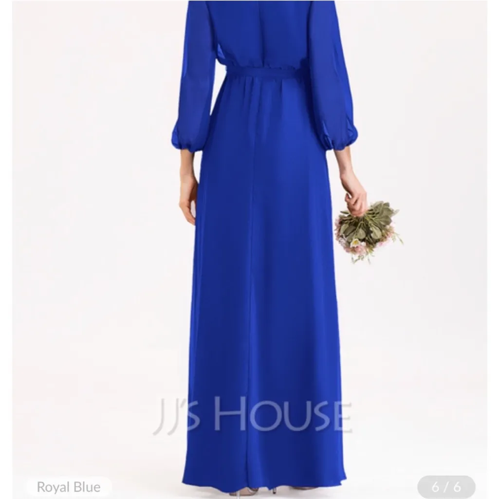 JJ’s House-NWT A-Line V-Neck Floor-Length Chiffon Formal Dress Royal Blue Size 6 - Image 3