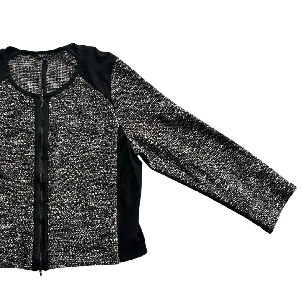 Eileen Fisher Tweedy Knitted Cotton Tweed Collarless Jacket Zipper Size XL - Image 6