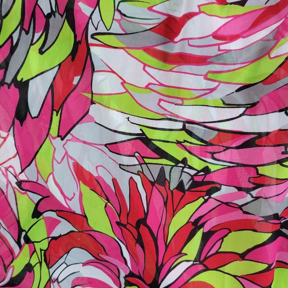 Nue Options Bloluse Womens PXL Pink Green Abstract Floral Button Up Tie Hem Fun Size undefined - Image 4