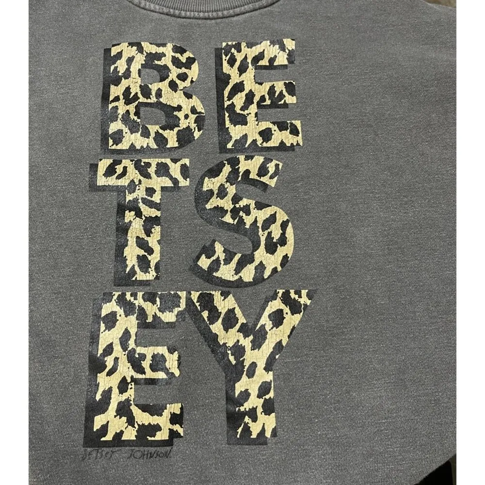 Betsey Johnson Leopard Print Graphic Sweatshirt Size L Large Grey Cropped - Image 4