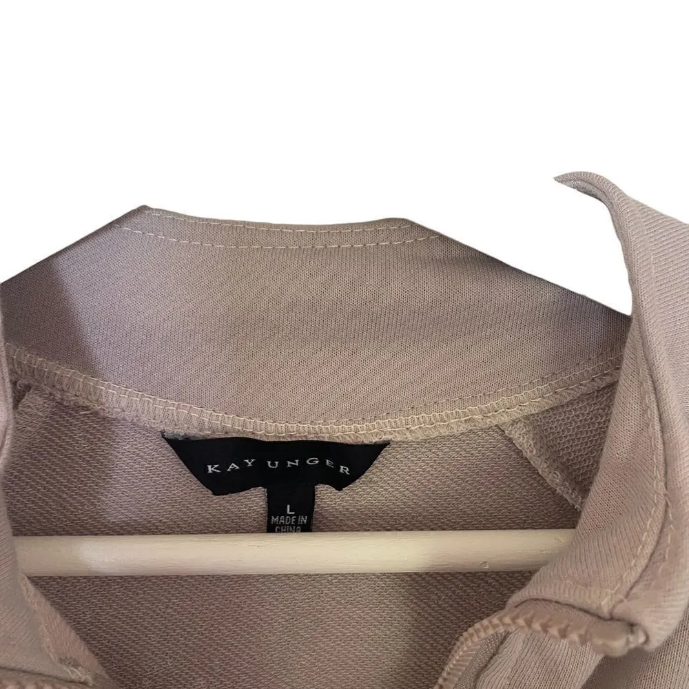 Kay Unger NEW tan full zip jacket with media pocket LARGE - Image 6