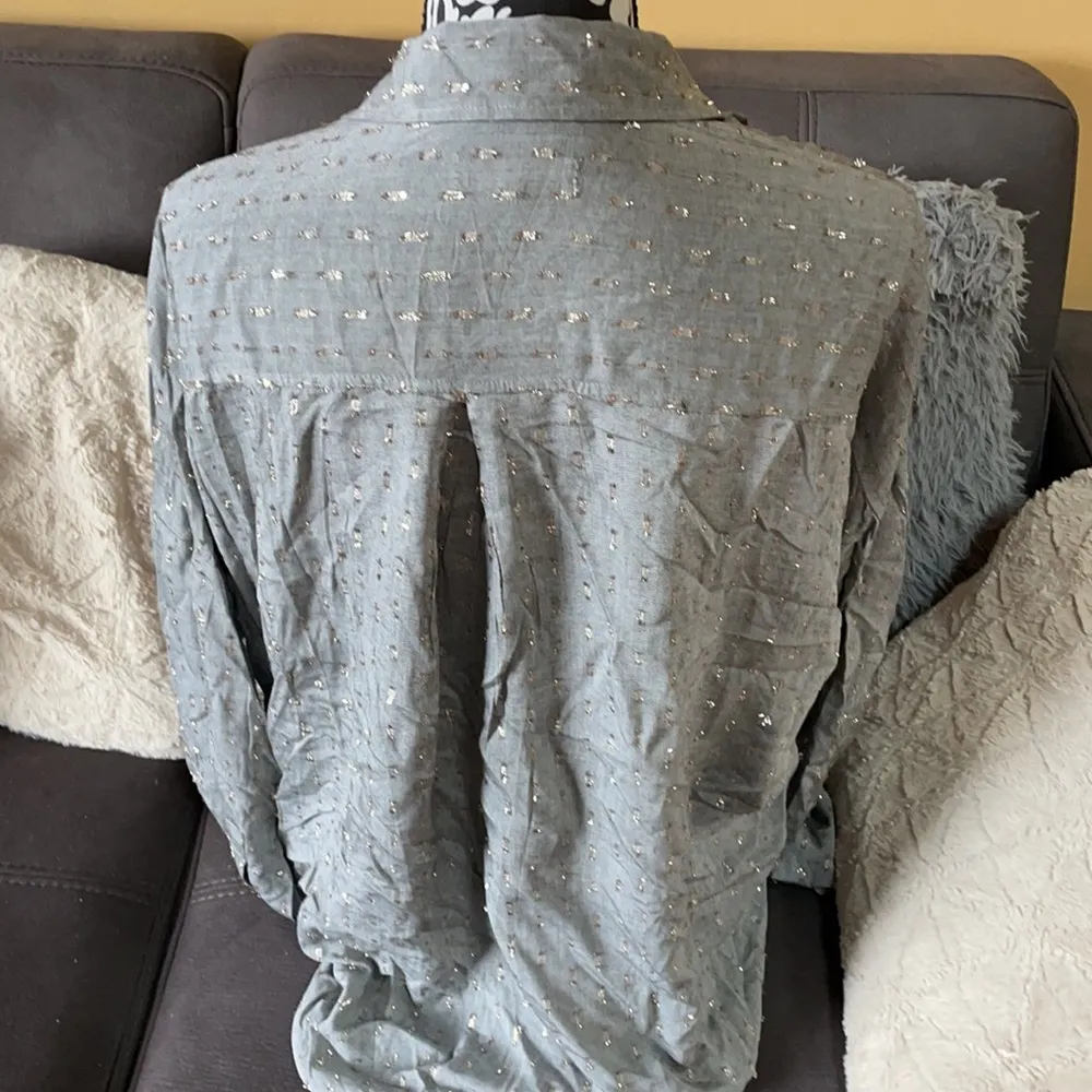 LOU GREY FOR LOFT Gray with Shiny Design Blouse M - Image 6