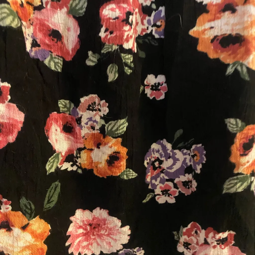 Oboe Womens Top Shirt L Large Sleeves Tank Black Floral Pattern Bust 38” 40” 42” - Image 3