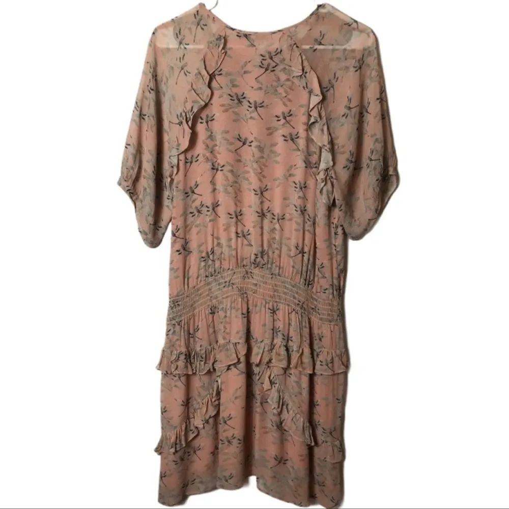 Pam & Gela Smocked Yoke dress pink dragonfly print size medium - Image 4