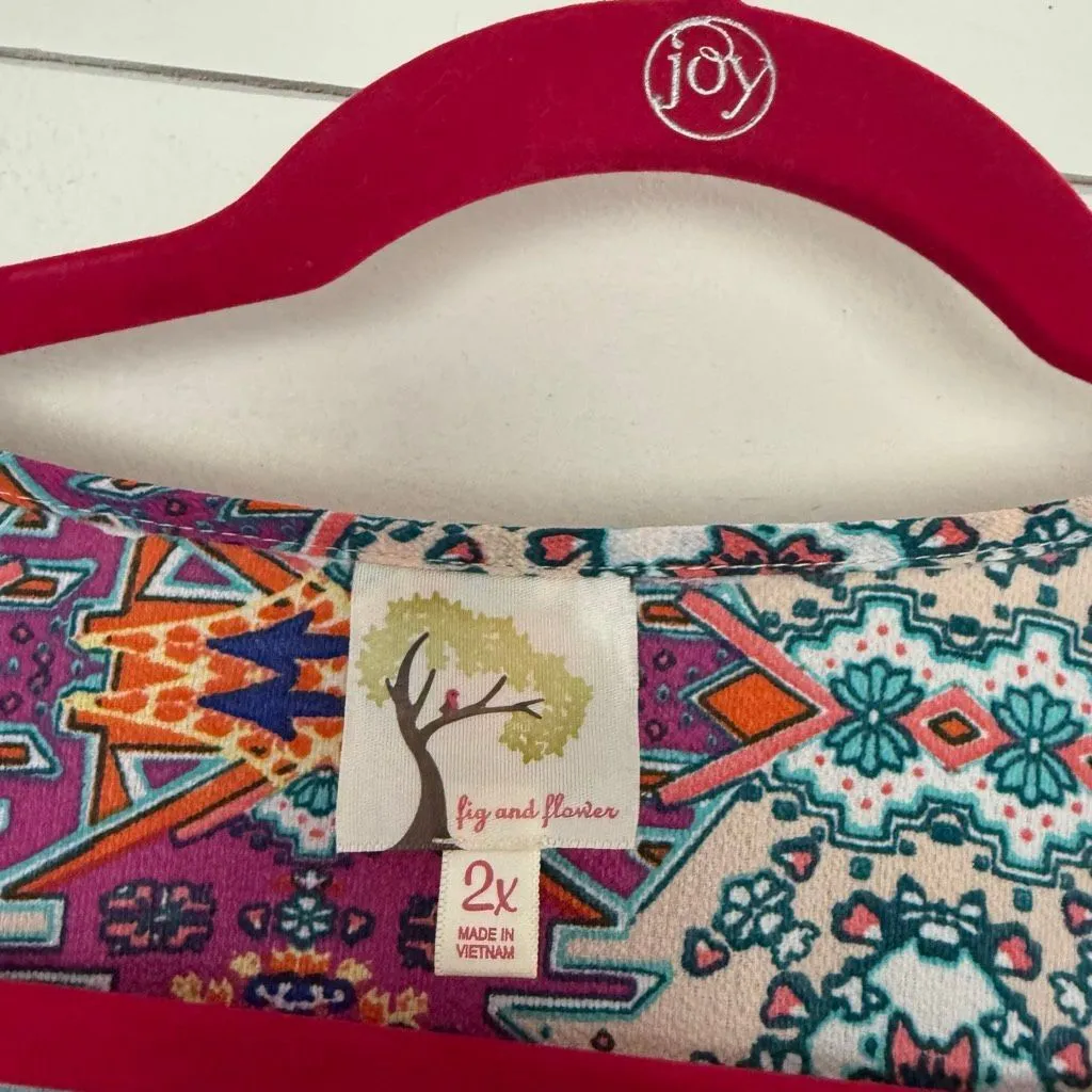 Fig and Flower Women’s 2X Patchwork Paisley Patterned Top Blouse Plus Size Size XXL - Image 2