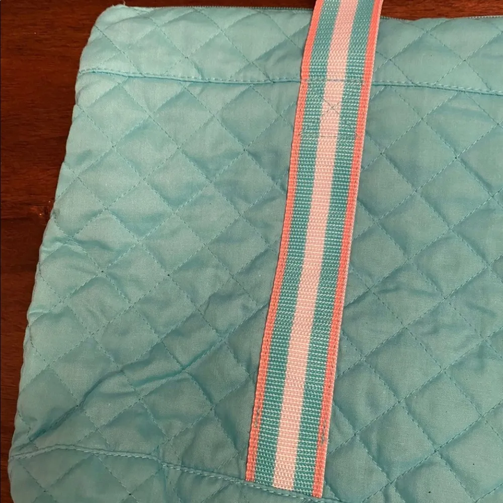 Quilted aquamarime color thick strap tote bag - Image 2