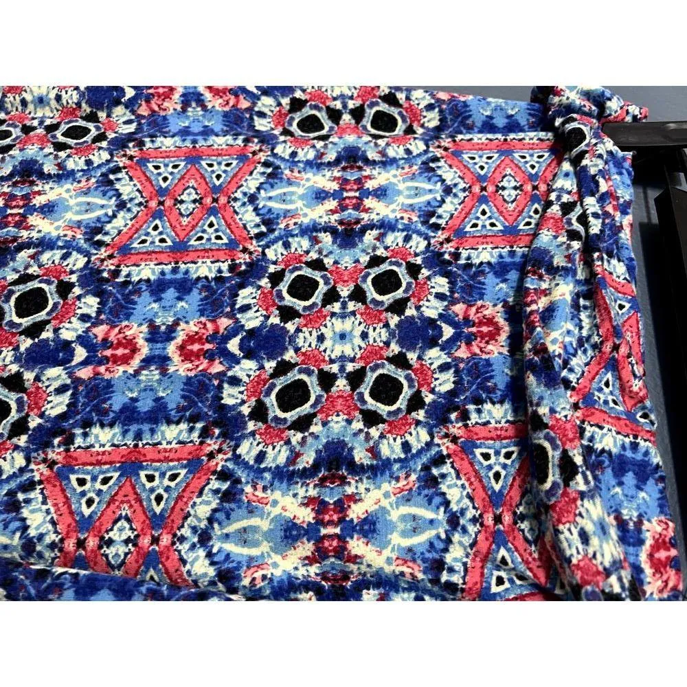 B Jewel Blue and Red Aztec Boho Print Maxi Skirt Roll Up Waist Tall Friendly - Image 3