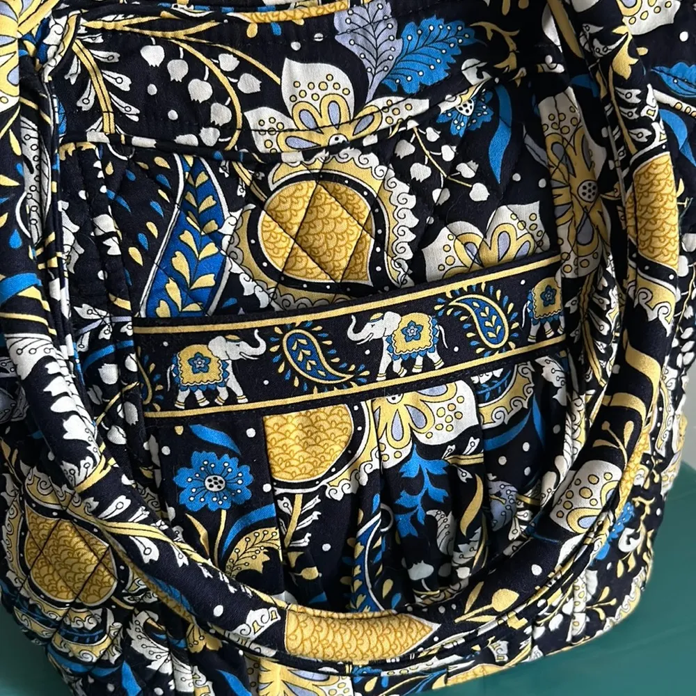 Vera Bradley Eloise Ellie Blue Yellow Paisley Elephant Quilted Satchel Carryall - Image 5