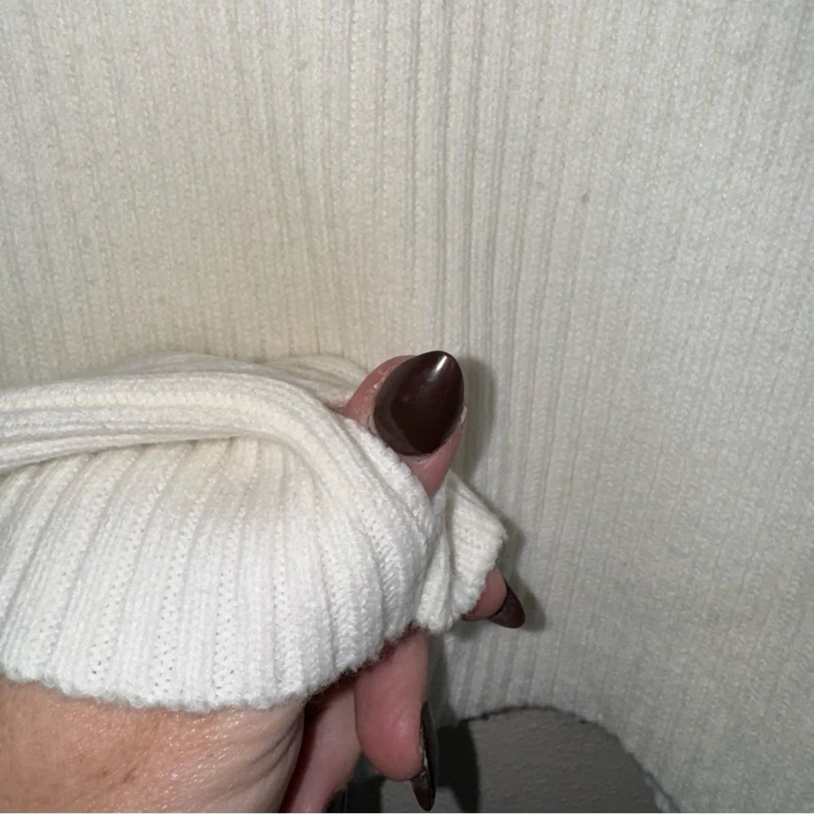 Lulus Cream Ribbed Knit Long‎ Sleeve Cropped Pullover Sweater  Size L - Image 7