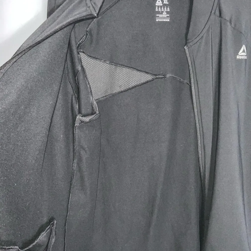 Reebok Black Zip Up Athletic Sporty Stretch Knit Jacket Zip Side Pockets XL - Image 6
