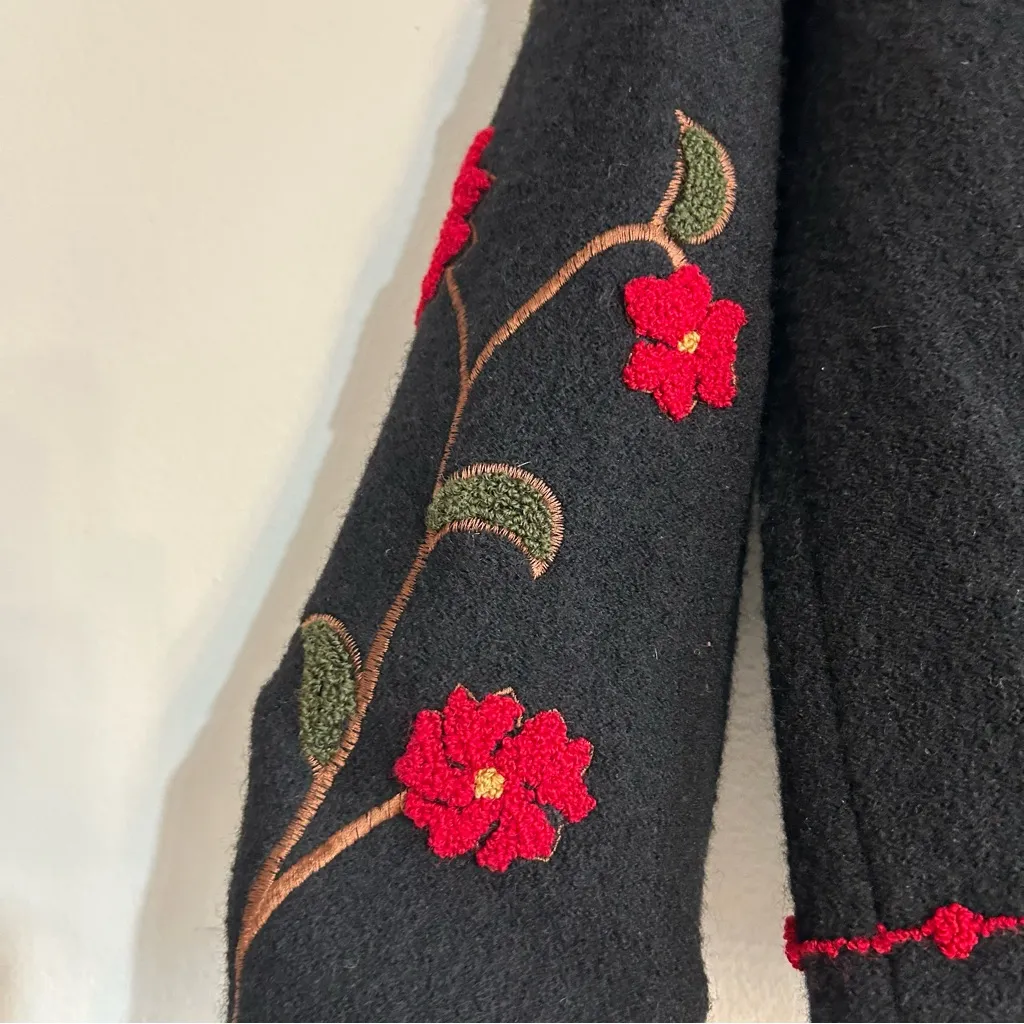 Tally Ho Wool Knit Zip Up Floral Embossed Cardigan Sweater Size Large Black - Image 6