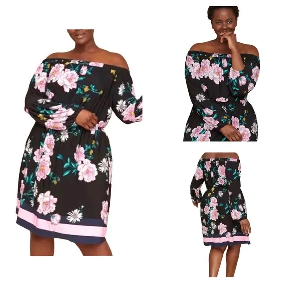 Lane Bryant long peplum sleeve off shoulder floral dress size 18/20 - Image 2