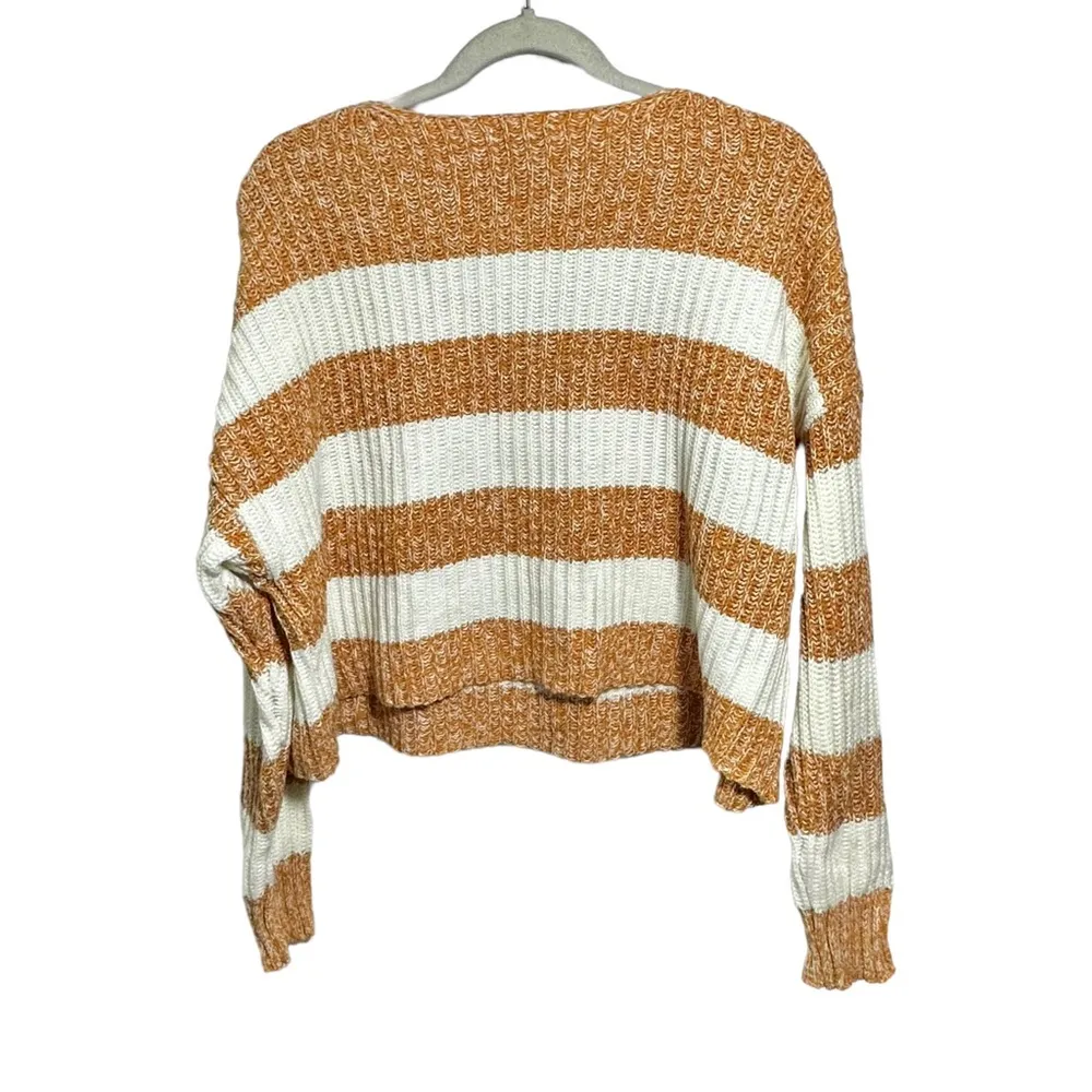 American Eagle Sz M Cropped Sweater Orange White Stripe Knit Oversized - Image 6