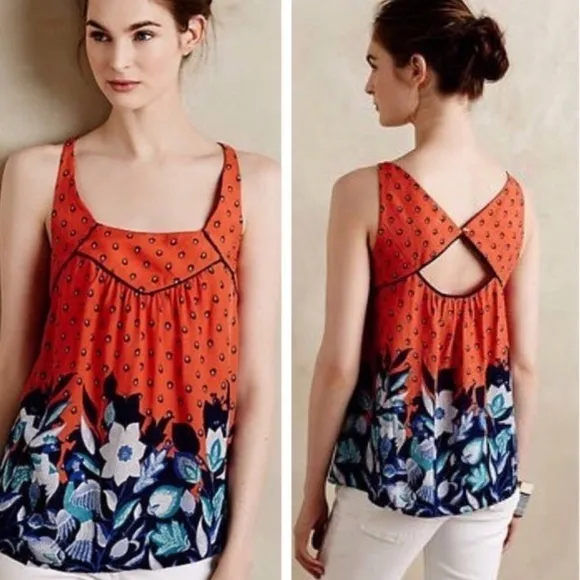 Anthropologie Maeve Mazie Peacock Orange Tank XS - Image 2
