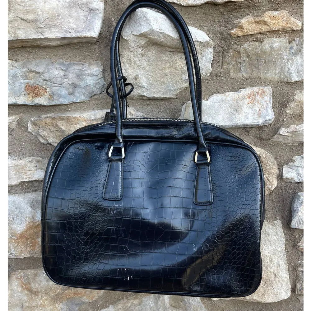 Nine West Black Faux Leather Satchel Handbag Purse 14x10x5 - Image 2