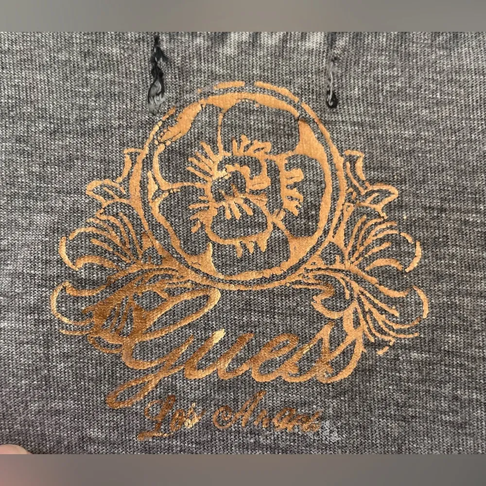 Guess vintage oversized tank top, tan embroidered design, handkerchief hem; XS - Image 5