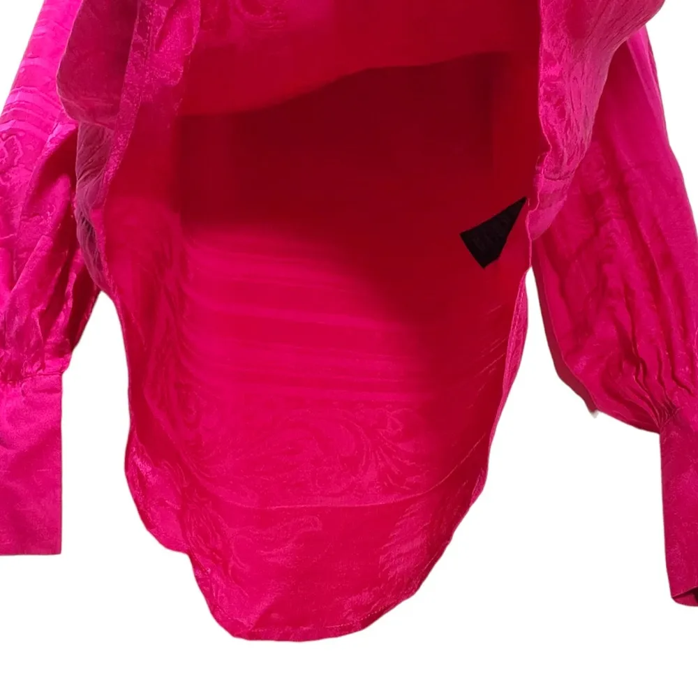 NWT BALMAIN x H&M Silk Jacquard High Mock Neck Padded Shoulder Blouse in Pink - Image 11