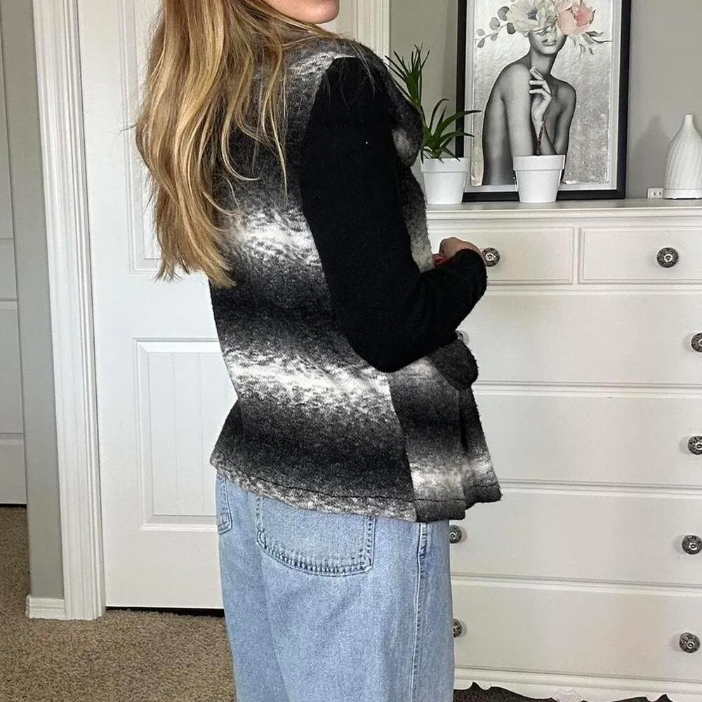 Soft, fuzzy black & white sweater with big funky buttons - Image 5