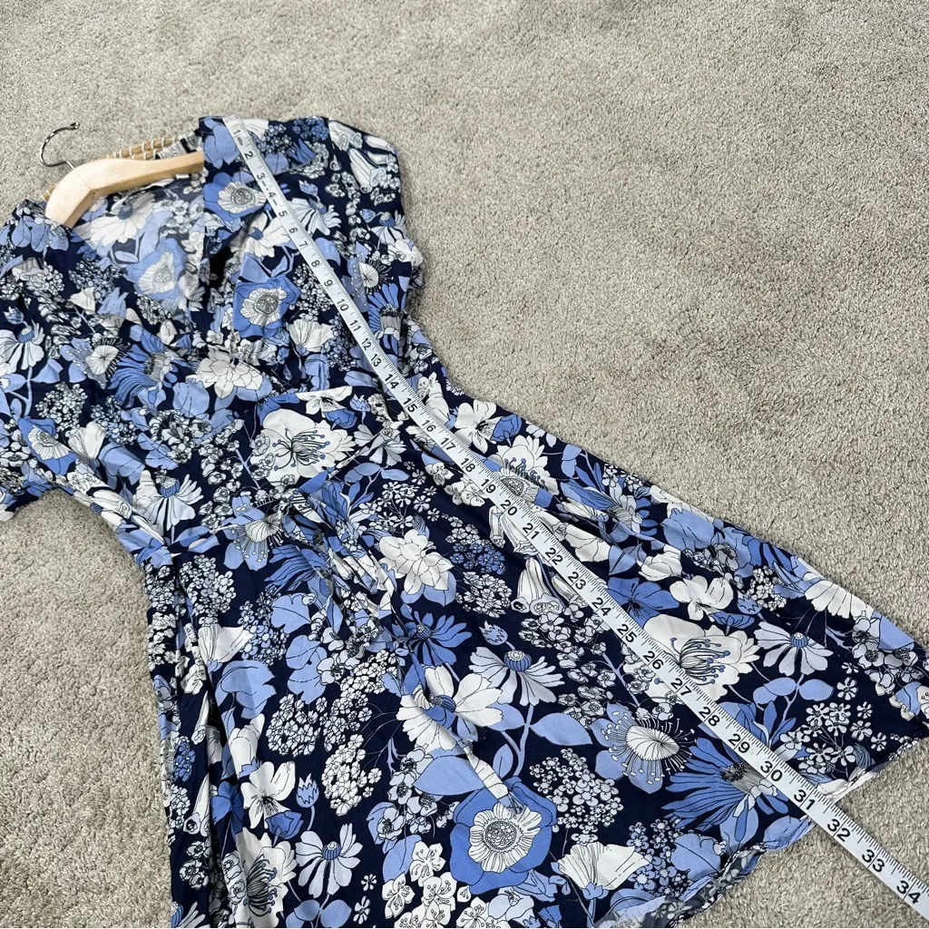 & Other Stories Women’s Tie Waist Mini Dress Shortsleeve in Floral Print Blue 10 - Image 13