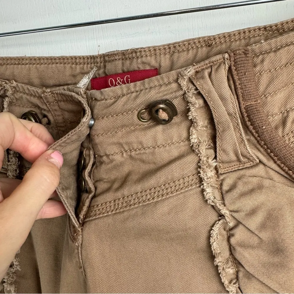 Y2K Original & Glamour Sz Large Cargo Baggy Crop Pants Patchwork Embroidered Tan - Image 5