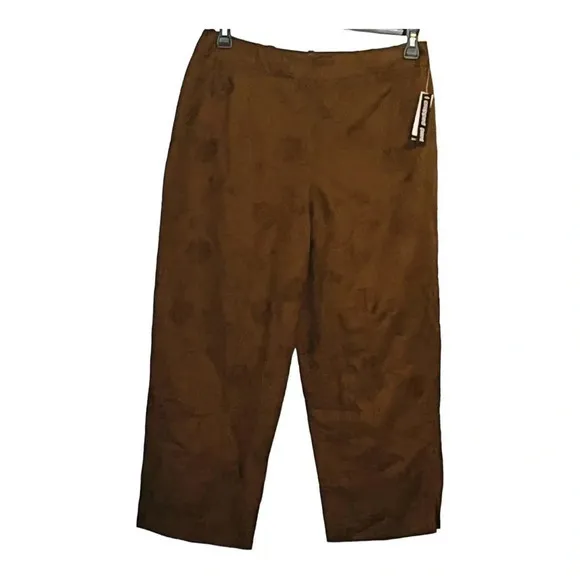 LARRY LEVINE SPORT CROPPED EMBROIDERED FLORAL BROWN‎ PANTS WOMEN'S SIZE 12 NWT - Image 2