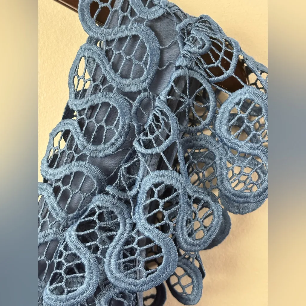 Temperley London Lace Mini Dress Blue Cap Sleeve 💯 Cotton Lined. Sz 6 US 10 UK - Image 4