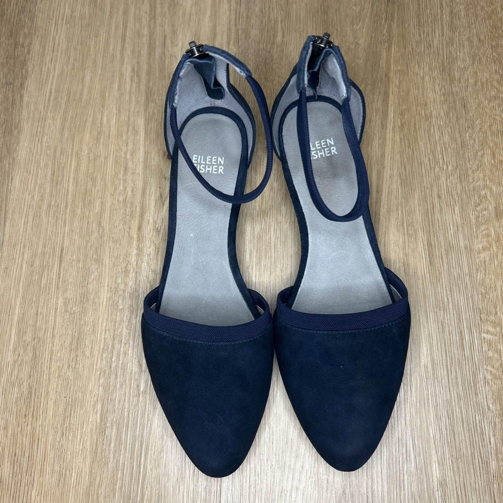 Eileen Fisher Women’s 8 Pumps Kitten Heel Ankle Strap Navy Blue Dressy Leather - Image 3