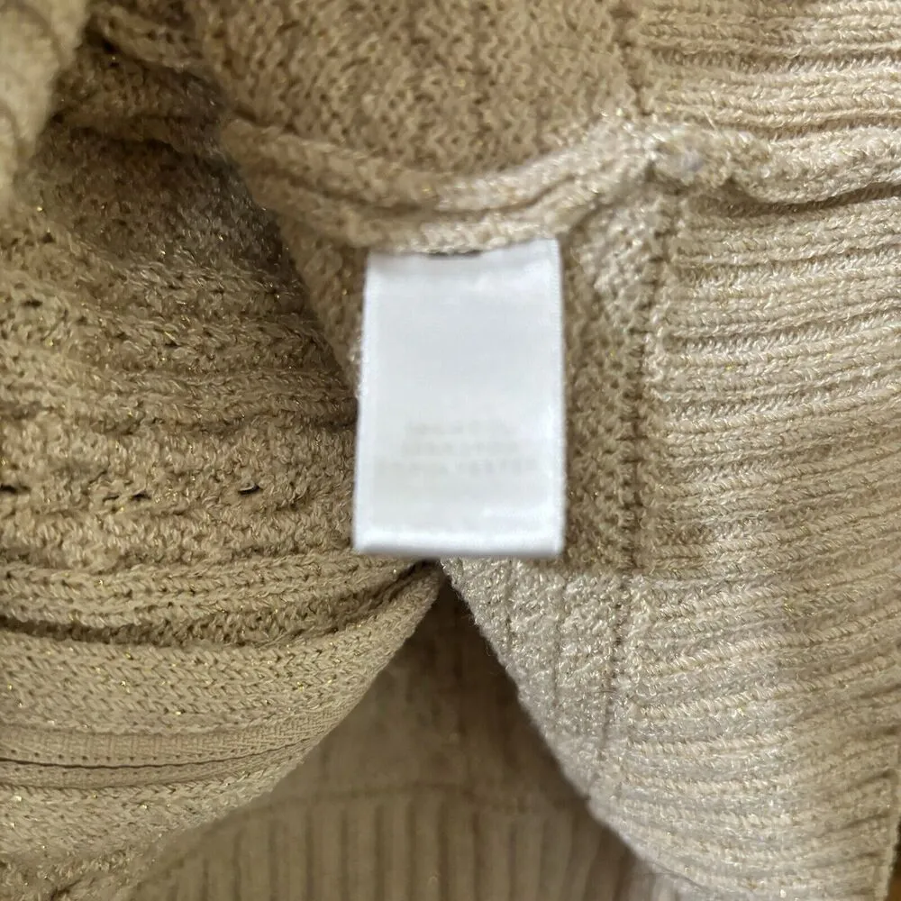 ST JOHN Cardigan Womens Large Beige Wool Blend Chunky Knit Zippered Sweater - Image 8