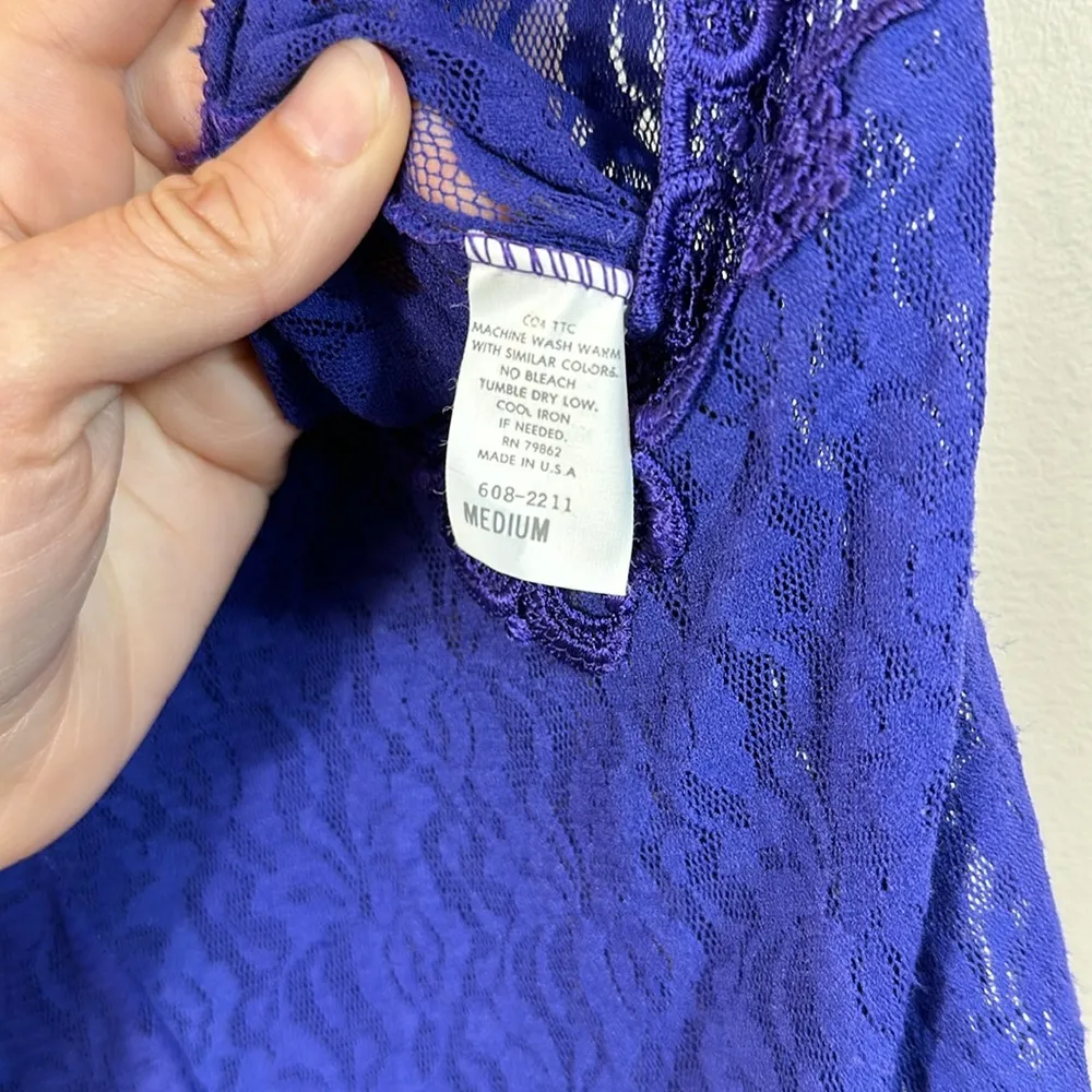 Cinema Etoile Purple Dark Fairy Lace Mid Chemise Slip Sleep Floral Nylon Medium - Image 6