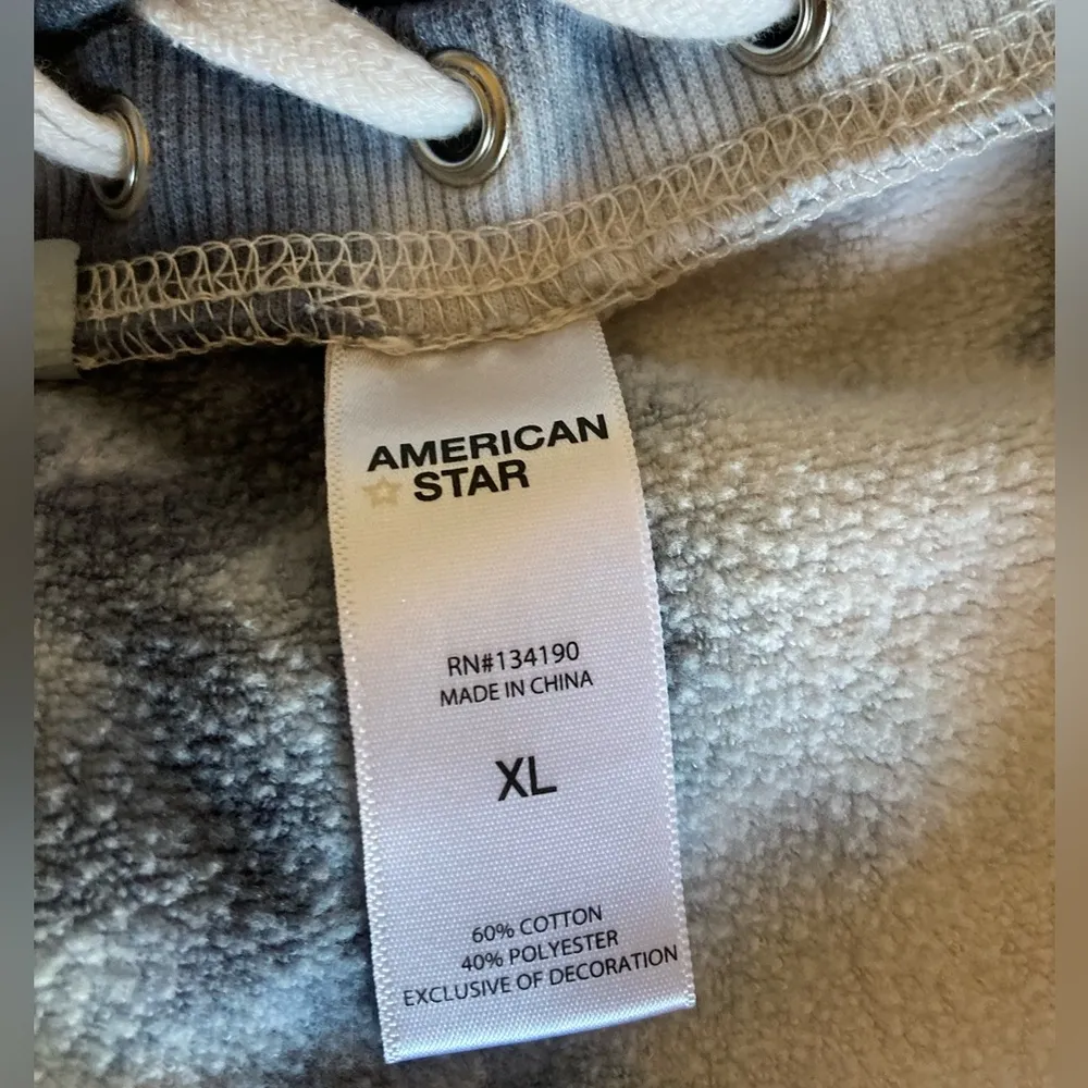 Blue Gray White Tie Dye Hooded Sweatshirt XL Laced Up Side American Star Y2K - Image 9
