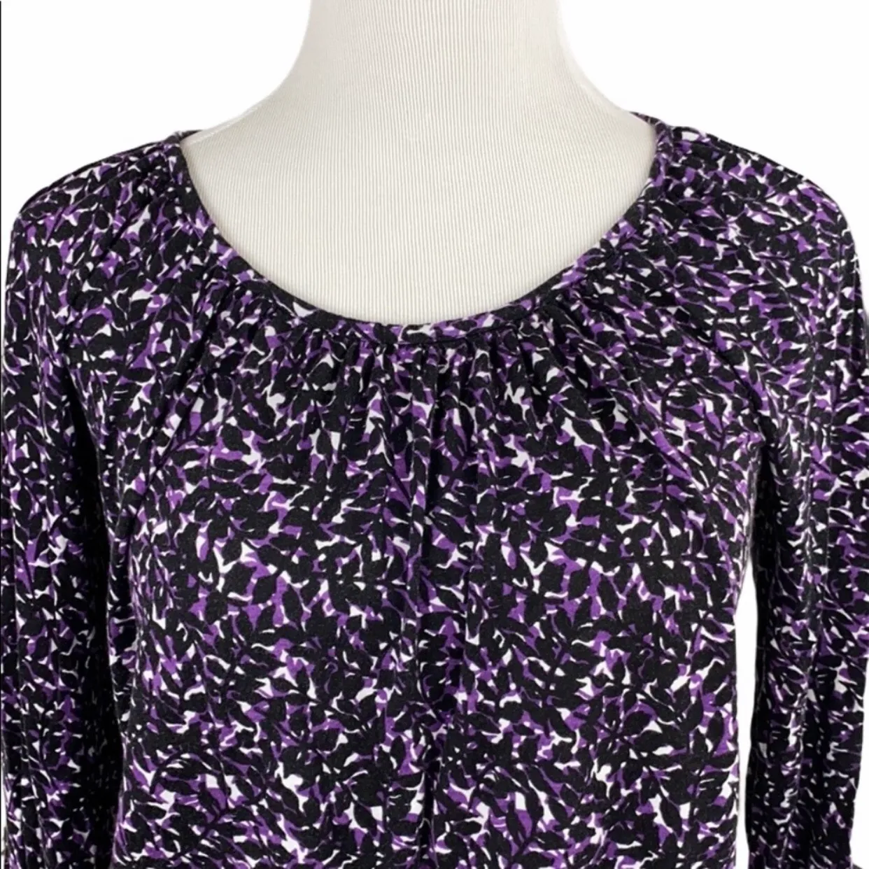 Michael  Purple/Black Boho Floral Leaf Print Blouse - Image 2