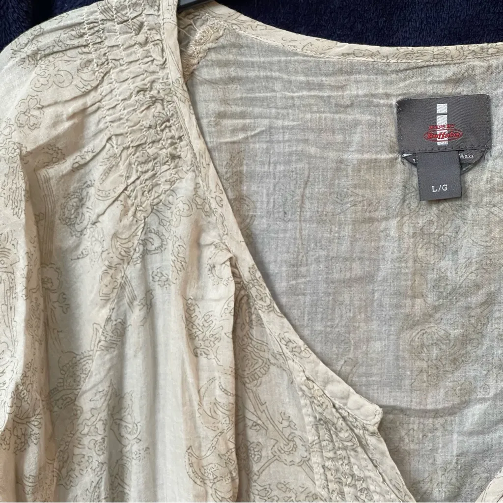 i jeans by Buffalo Women's Peasant Blouse L Large Beige Cream Eyelet Boho Floral - Image 5