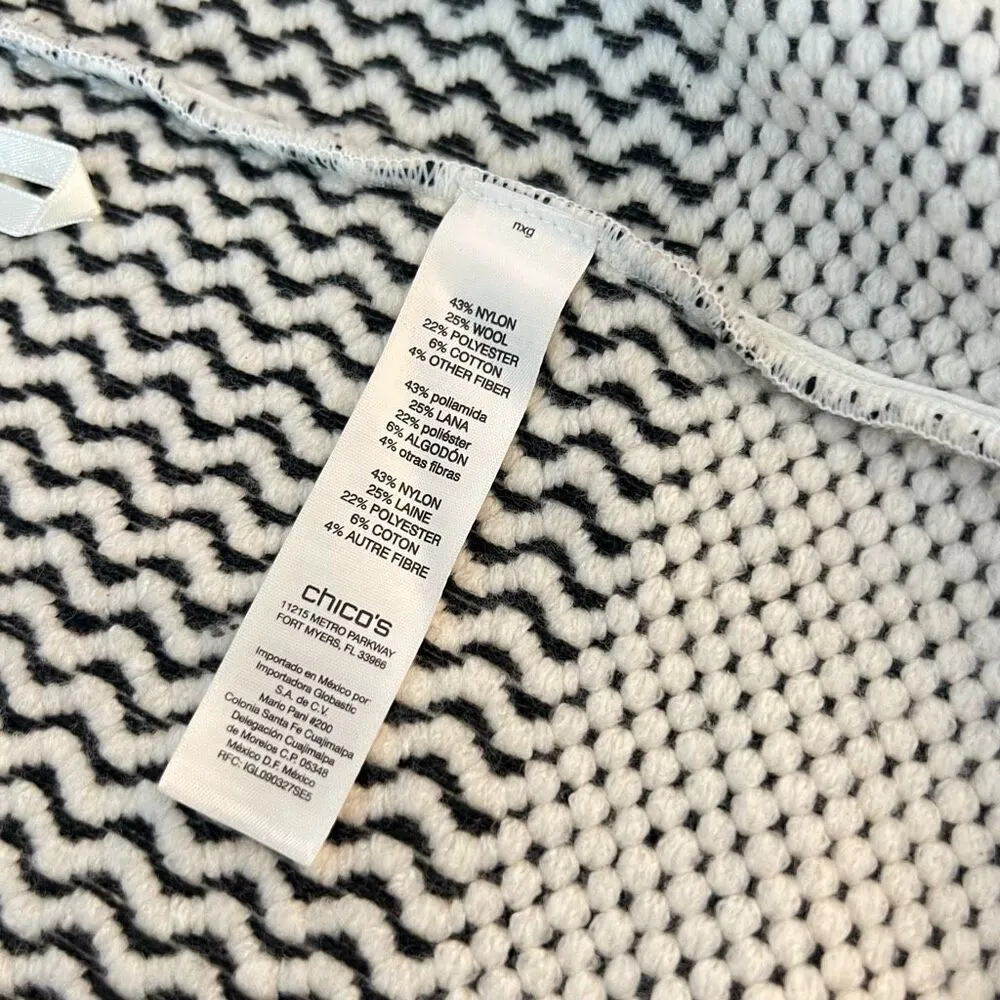 Chico's Gigi Black White Wool Blend Textured Knit Fringe Cardigan Vest Size 2 - Image 8