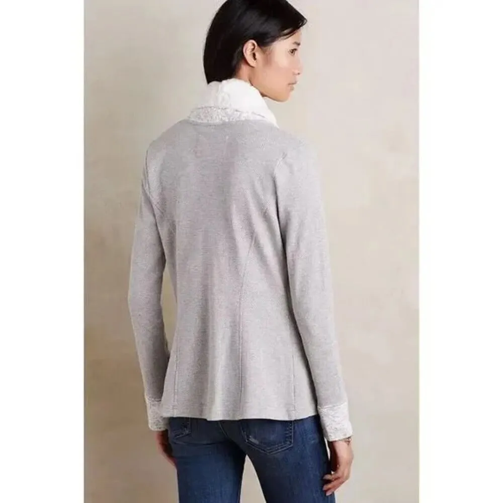 ANTHROPOLOGIE Saturday Sunday Ambrose Knit Jacket Size XS Gray Faux Fur - Image 2