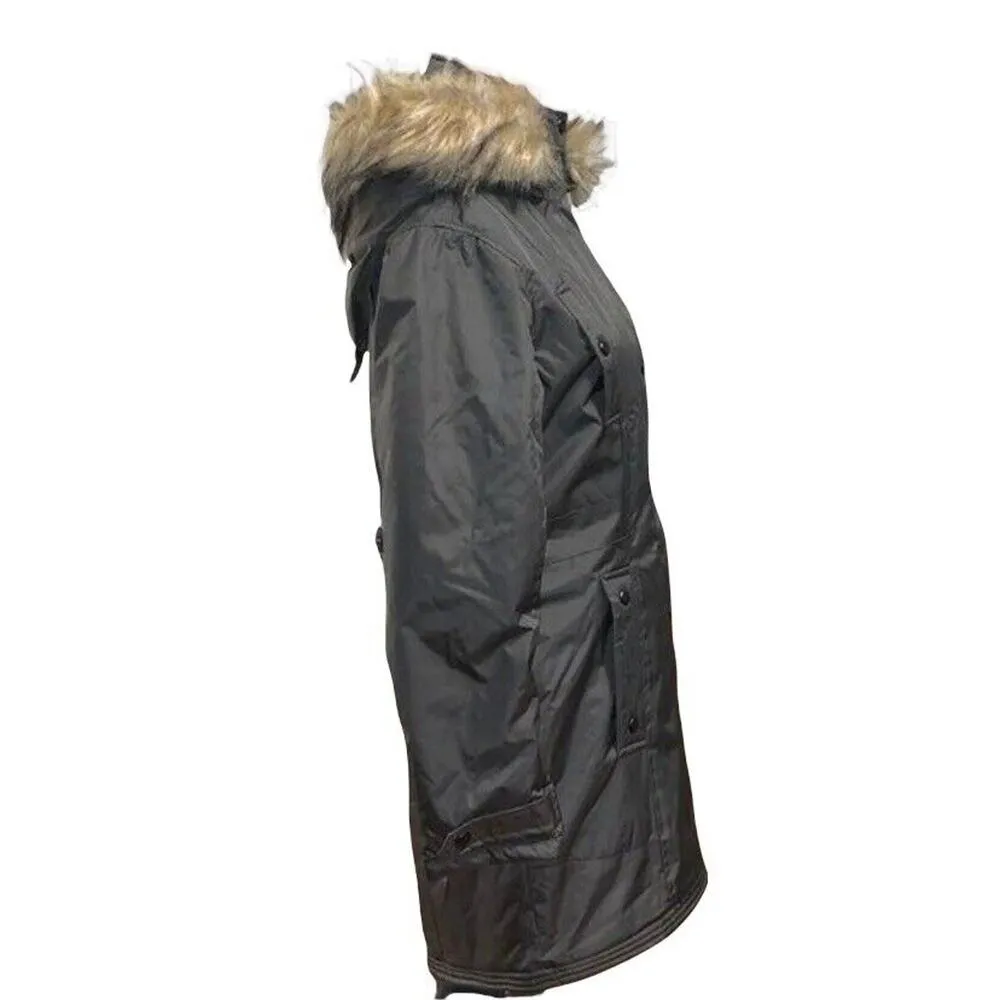 Madden Girl Womens Coat Jacket Parka Long Hooded Faux Fur Trim Green Small - Image 4