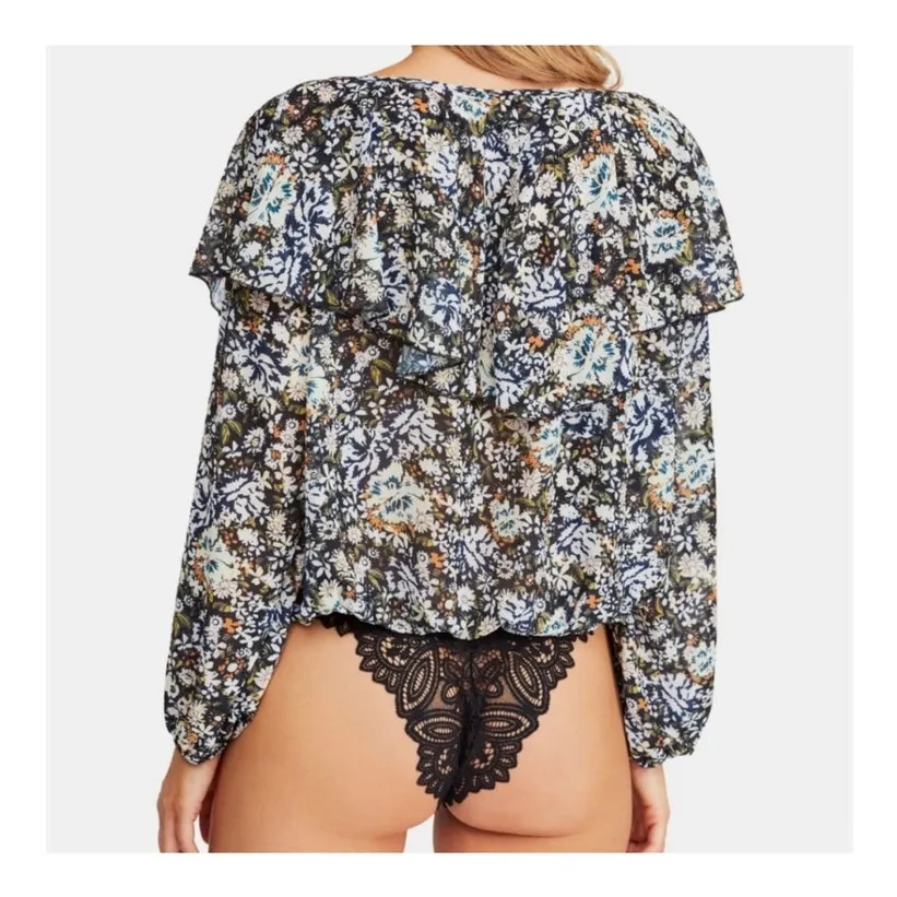 Free People Intimately Say It To Me Floral Print Bodysuit Black Combo Size XS - Image 2