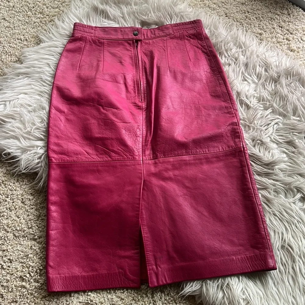 vintage pink leather pencil skirt Size 4 - Image 7