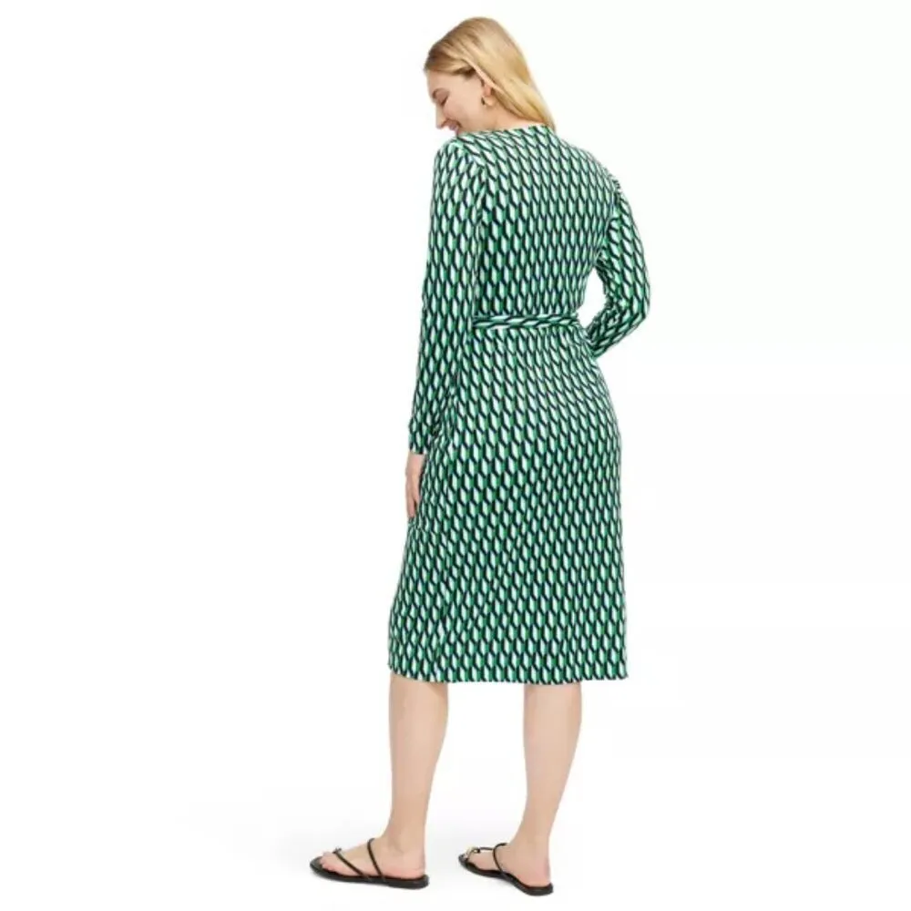 💕DVF x TARGET💕 Long Sleeve Midi Arrow Geo Green Wrap Dress XL - Image 3