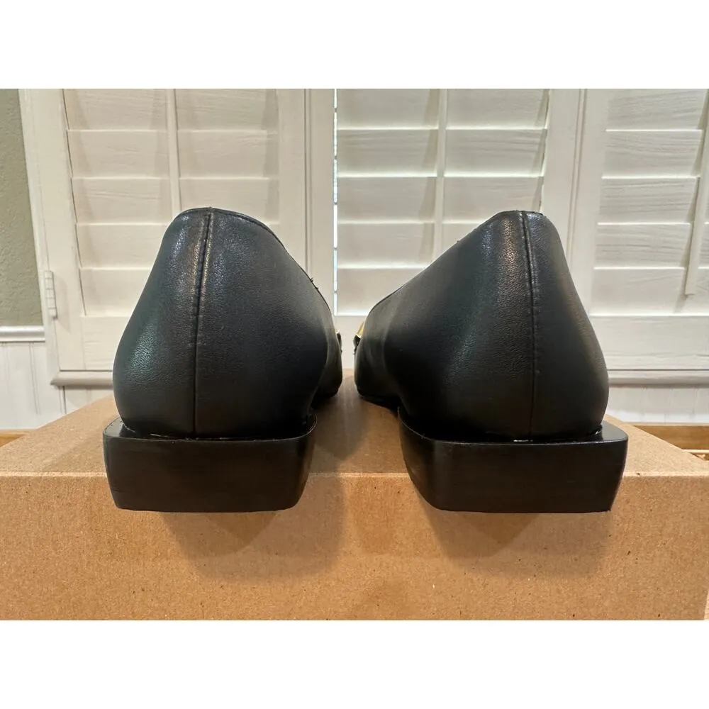 Linea Paolo Natalie Black Flats Size 7 NWOB Gold Chain Detail Unique Heel - Image 9