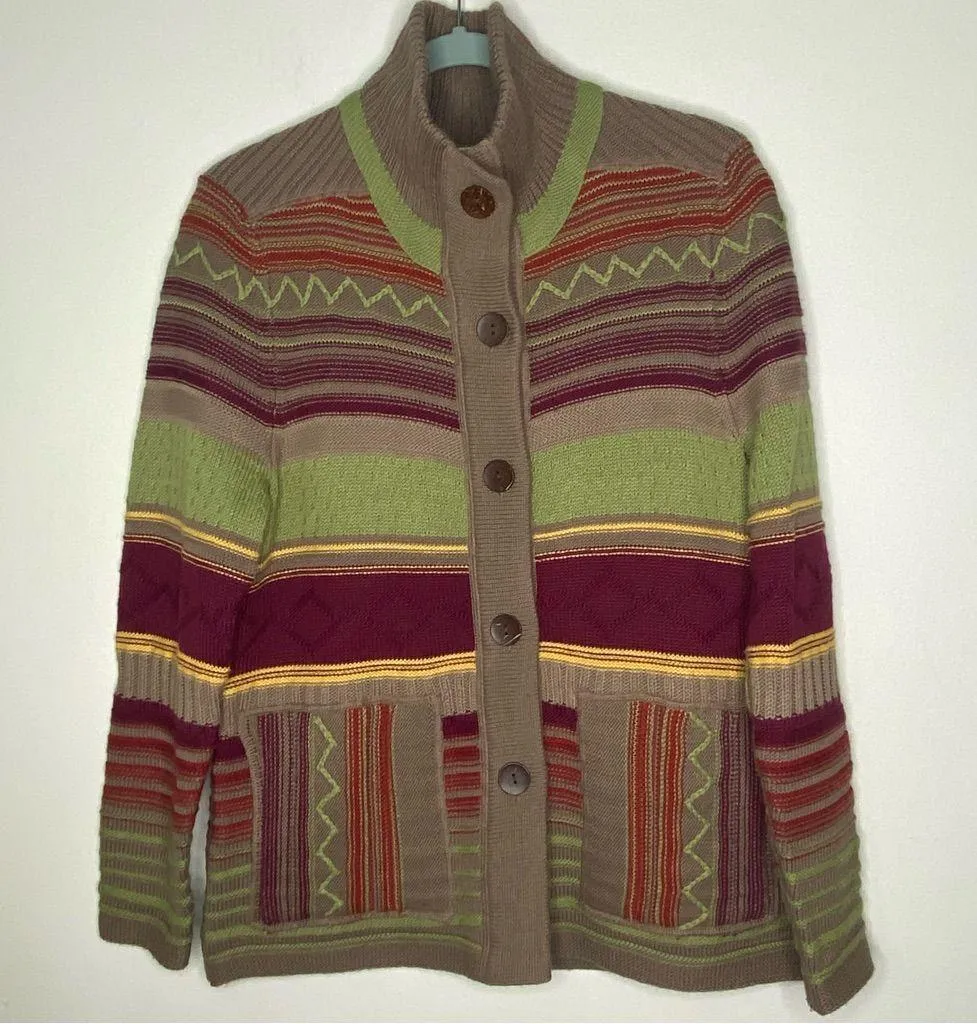 Christopher & Banks Wool Blend Color Block Chunky Knit Cardigan Sweater Sz S - Image 1