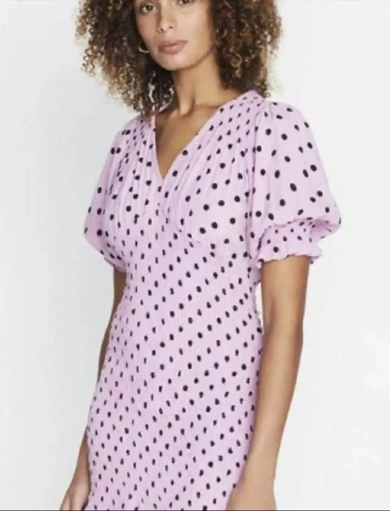 FAITHFULL THE BRAND Dress Margherita Mini Dress Polka Dot Lilac Black Sz US6 NWT - Image 3