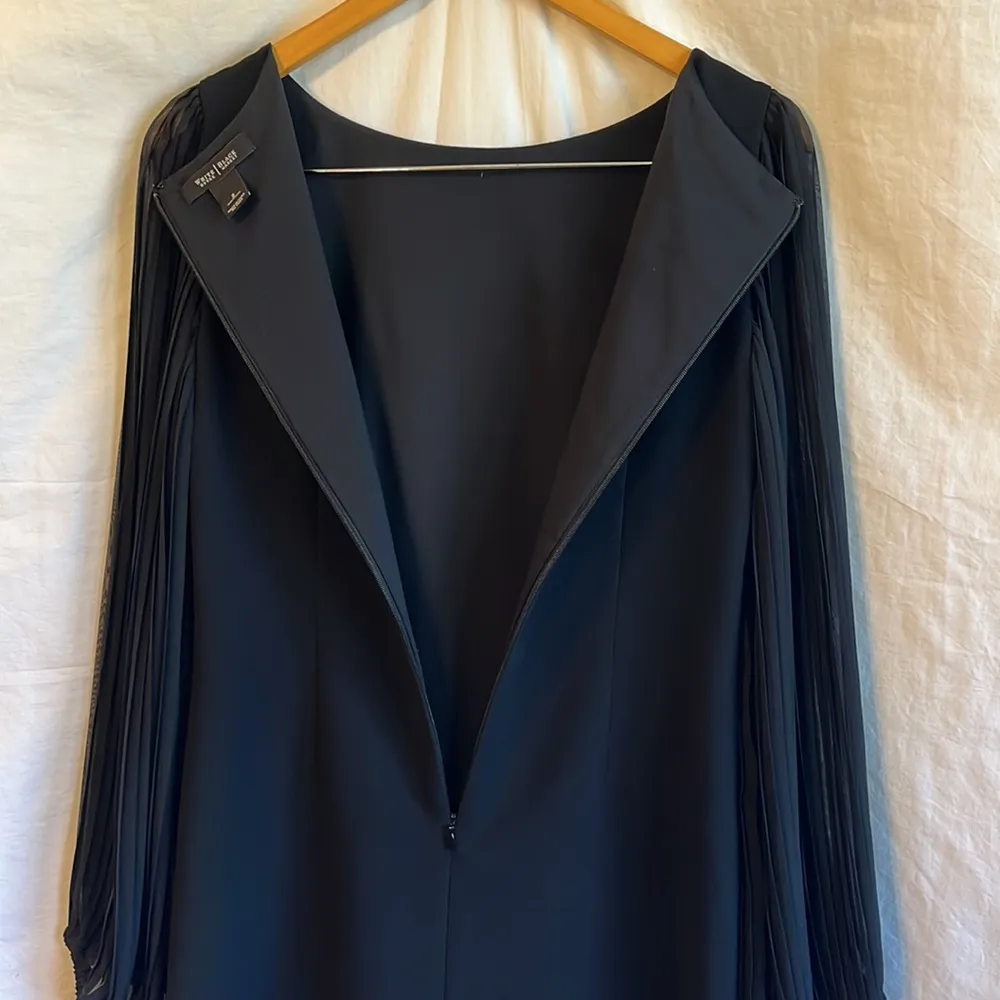 White House Black Market Boat Neck Pleated Long Sleeve Mini Shift Dress - Image 4