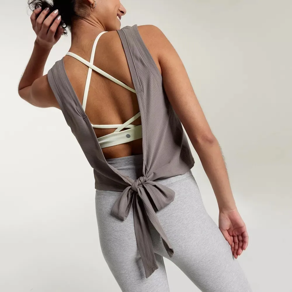 NWT CALIA Crop Wrap Sleeveless Tie Tank Top Dark Grey Taupe Yoga Athletic Sz XS - Image 11