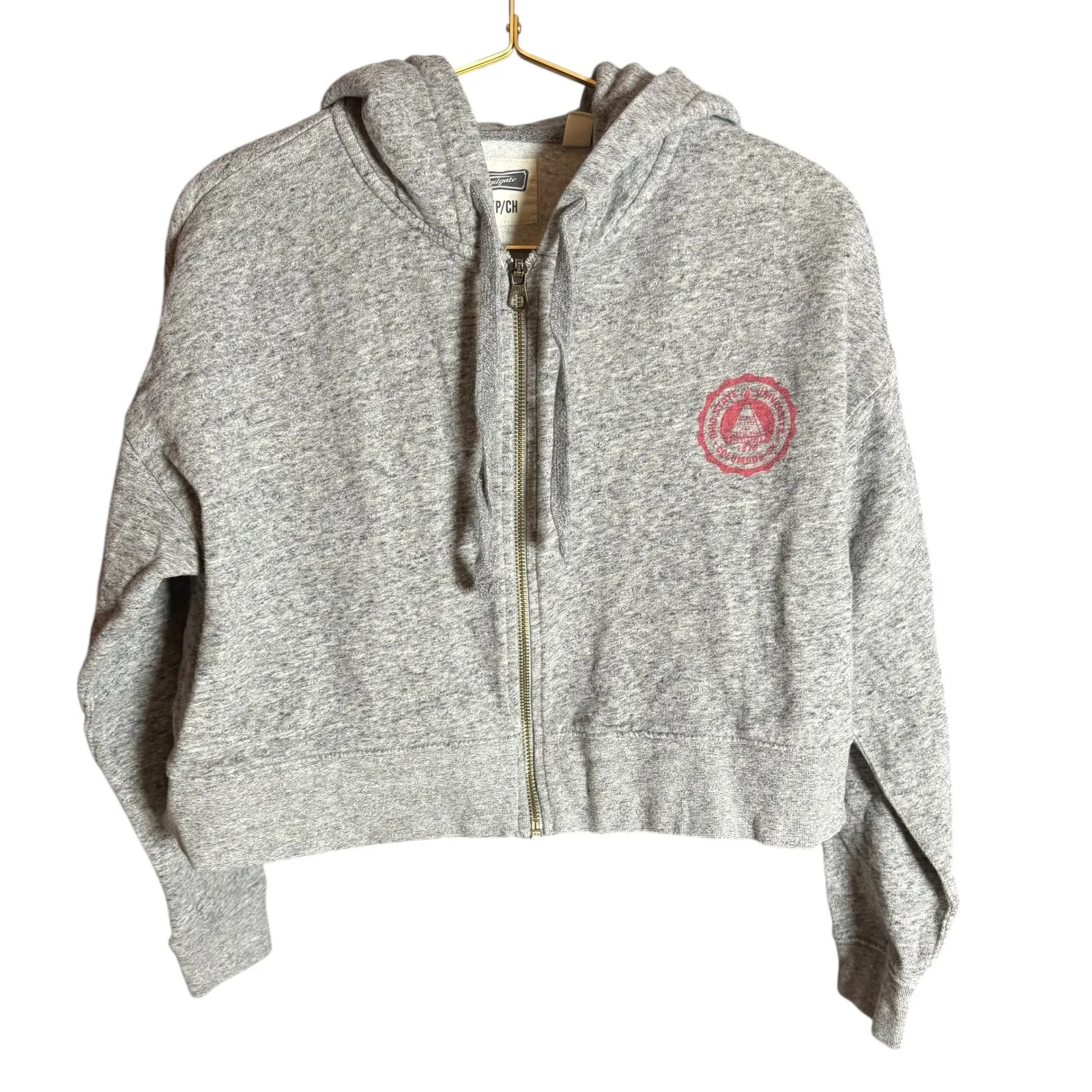 Tailgate Ohio State Buckeyes Cropped Zip Up Hoodie Gray Small - Image 2