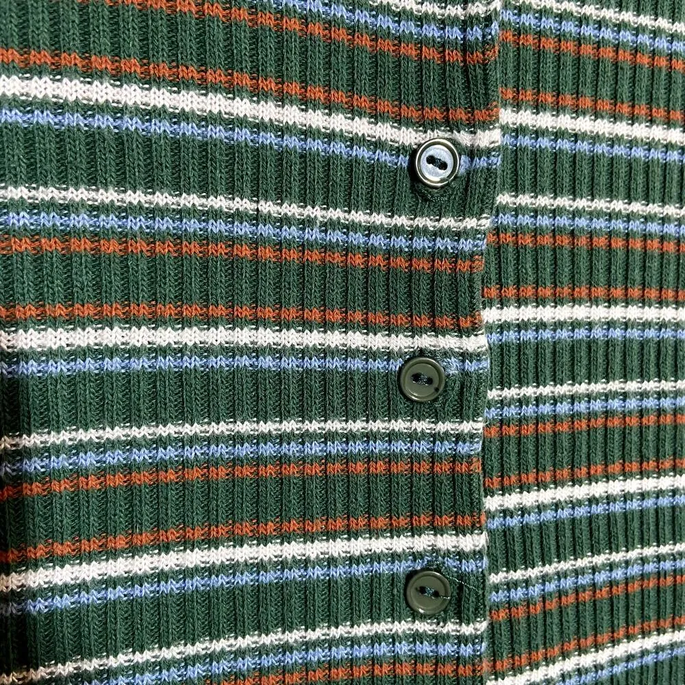 Sky and Sparrow Shirt Ribbed Knit Button Front Short Sleeve Striped Green M - Image 3