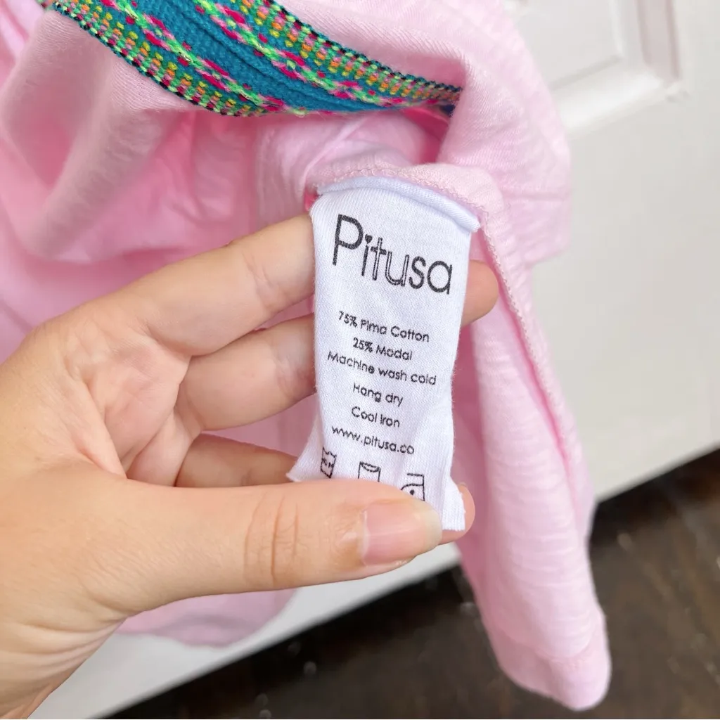 pitusa • Pima Abaya maxi dress Light Pink kaftan cover up caftan embroidered Size L - Image 6